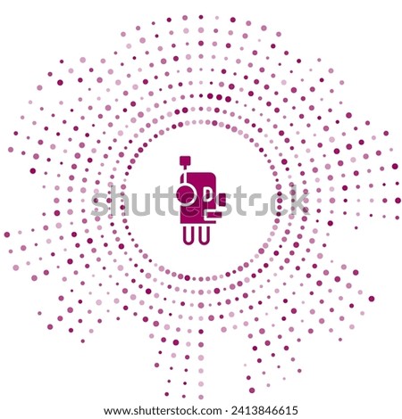Purple Robot icon isolated on white background. Artificial intelligence, machine learning, cloud computing. Abstract circle random dots. Vector