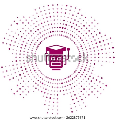 Purple Robot icon isolated on white background. Artificial intelligence, machine learning, cloud computing. Abstract circle random dots. Vector
