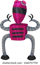 Purple robot with a square body. Vector illustration on white background.