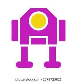 A purple robot with yellow circle head illustration