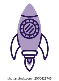 diseño de cohete púrpura sobre blanco