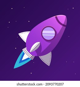 Purple rocket illustration for game and animations.