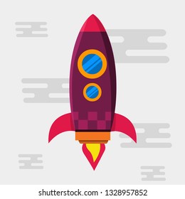 purple rocket take off vector illustration