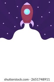 Purple rockets launch into the sky background template with copy space. Vertical background template with an empty space and illustration of rocket launch