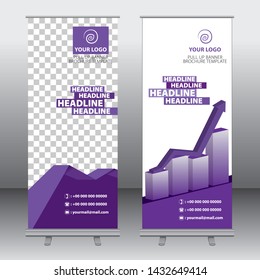 purple Roll up banner template and flyer advertisement - Vector