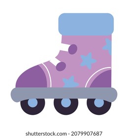 Purple Roller Skate with Wheels as Kids Shoes for Rolling Along Vector Illustration