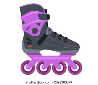 purple roller skates sideways. sports shoes for children. flat vector illustration.