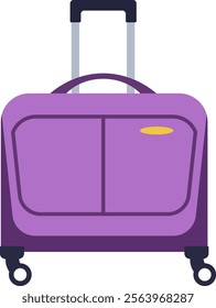 Purple rolling suitcase featuring a retractable handle and smooth wheels, perfect for business trips or leisurely vacations, providing exceptional portability and convenience for travelers