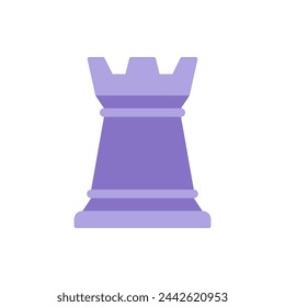 Purple rook chess figure vector flat illustration. Table game element for leadership skill strategy battle isolated. Strategic symbol chessboard playing. Logotype of abstract tower business planning