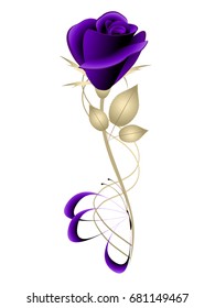 Purple rose with butterfly on white.
