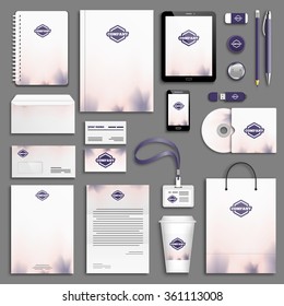 Purple rose Corporate identity template set. Business stationery mock-up with logo. Branding design. 