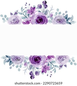 Purple rose flower watercolor border for wedding, birthday, card, background, invitation, wallpaper, sticker, decoration etc.