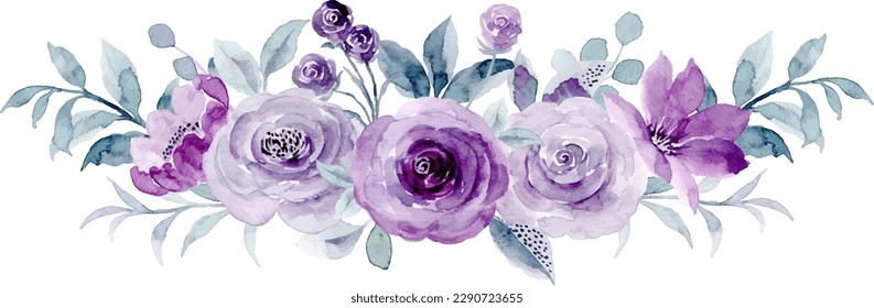 Purple rose flower watercolor bouquet for background, wedding, fabric, textile, greeting, card, wallpaper, banner, sticker, decoration etc.