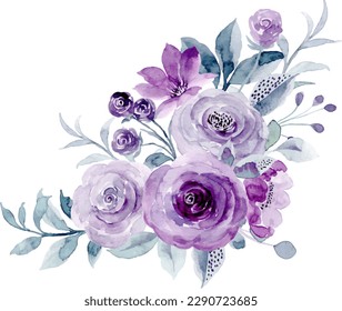 Purple rose flower watercolor bouquet for background, wedding, fabric, textile, greeting, card, wallpaper, banner, sticker, decoration etc.