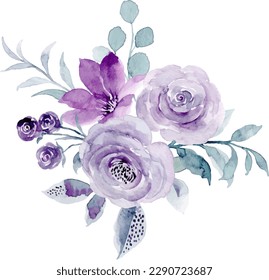 Purple rose flower watercolor bouquet for background, wedding, fabric, textile, greeting, card, wallpaper, banner, sticker, decoration etc.