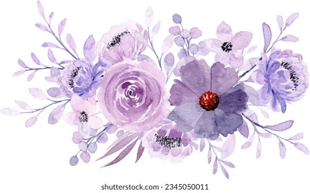 Purple rose flower watercolor bouquet for background, wedding, fabric, textile, greeting, card, wallpaper, banner, sticker, decoration etc.