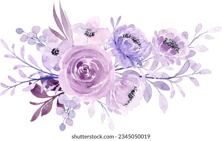 Purple rose flower watercolor bouquet for background, wedding, fabric, textile, greeting, card, wallpaper, banner, sticker, decoration etc.