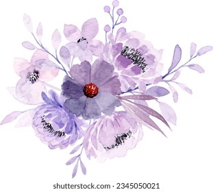 Purple rose flower watercolor bouquet for background, wedding, fabric, textile, greeting, card, wallpaper, banner, sticker, decoration etc.