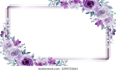 Purple rose flower watercolor frame for wedding, birthday, card, background, invitation, wallpaper, sticker, decoration etc.