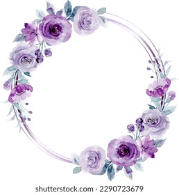 Purple rose flower watercolor wreath for wedding, birthday, card, background, invitation, wallpaper, sticker, decoration etc.