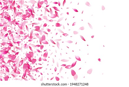 Purple Rose Petal Vector White Background. White Valentine Sakura Petal Illustration. Apple Petal Realistic Banner. Flying Lotus Petal Template.