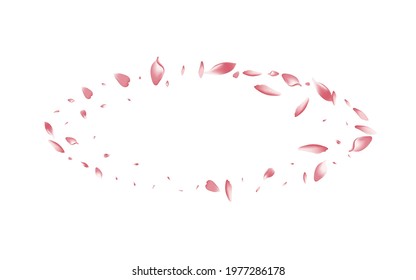 Purple Rose Petal Vector White Background. Pastel Delicate Sakura Petal Card. Peach Petal Valentine Congratulation. 3d Cherry Petal Design.