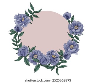 Purple Rose Watercolor Flower and Leaves Wreath