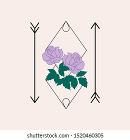 Purple roses and geometric elements illustration, perfect to use on print or on the web