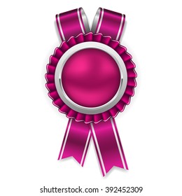 Purple rosette, badge with silver border and ribbon on white background
