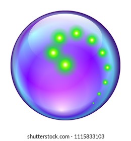 Purple round background with green lights. Vector illustration.