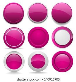 Purple round buttons in nine different forms