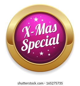 Purple round christmas special button with gold border