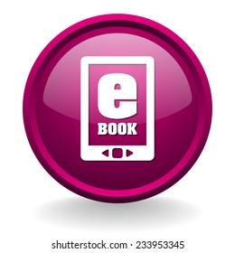 Purple round e-book button on white background