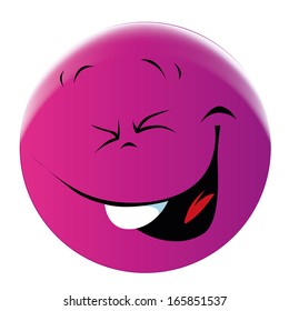 a purple round face with a big smile