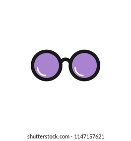 Purple round flat Hipster Glasses icon. Isolated on white. child eyeglasses. Vector illustration. Simple bookworm pictogram. 