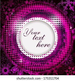 Purple round frame with snowflakes. Vector