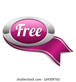 Purple round free button with metallic border and ribbon