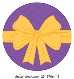 Caja de regalo redonda púrpura con el arco amarillo y el diseño del chevron, Vector