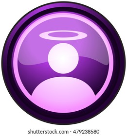 Purple Round Glossy Saint Icon, Vector Illustration. 