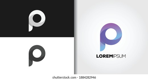 purple round letter p logo set idea template vector