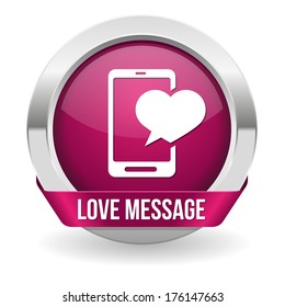 Purple round love message button with ribbon