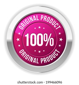 Purple round original product badge with metallic border on white background