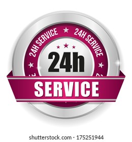 Purple round twenty-four hour service badge with ribbon
