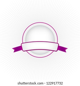 Purple round vector promo banner / badge decorated with ribbons
