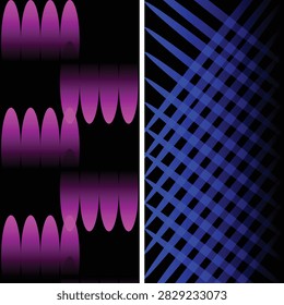 Purple Rounded Forms with Blue Grid Lines on Black Contemporary Background