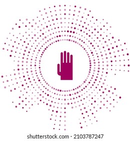 Purple Rubber gloves icon isolated on white background. Latex hand protection sign. Housework cleaning equipment symbol. Abstract circle random dots. Vector Illustration