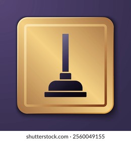 Purple Rubber plunger with wooden handle for pipe cleaning icon isolated on purple background. Toilet plunger. Gold square button. Vector