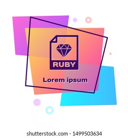 Purple RUBY file document. Download ruby button icon isolated on white background. RUBY file symbol. Color rectangle button. Vector Illustration