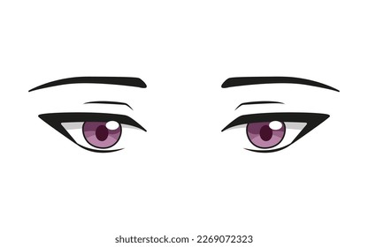 Purple sad female anime eyes. Cartoon manga eyes vector illustration for prints on t-shirts, bags, etc