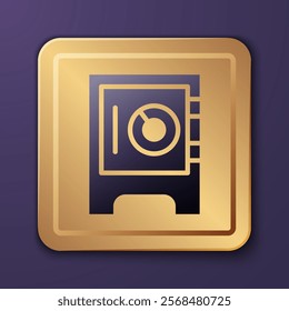 Purple Safe icon isolated on purple background. The door safe a bank vault with a combination lock. Reliable Data Protection. Gold square button. Vector